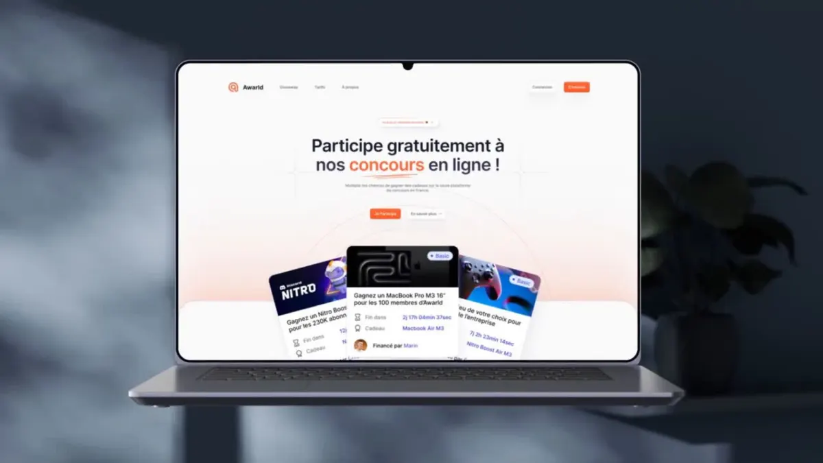 Page d'accueil du site Awarld, plateforme de concours en ligne